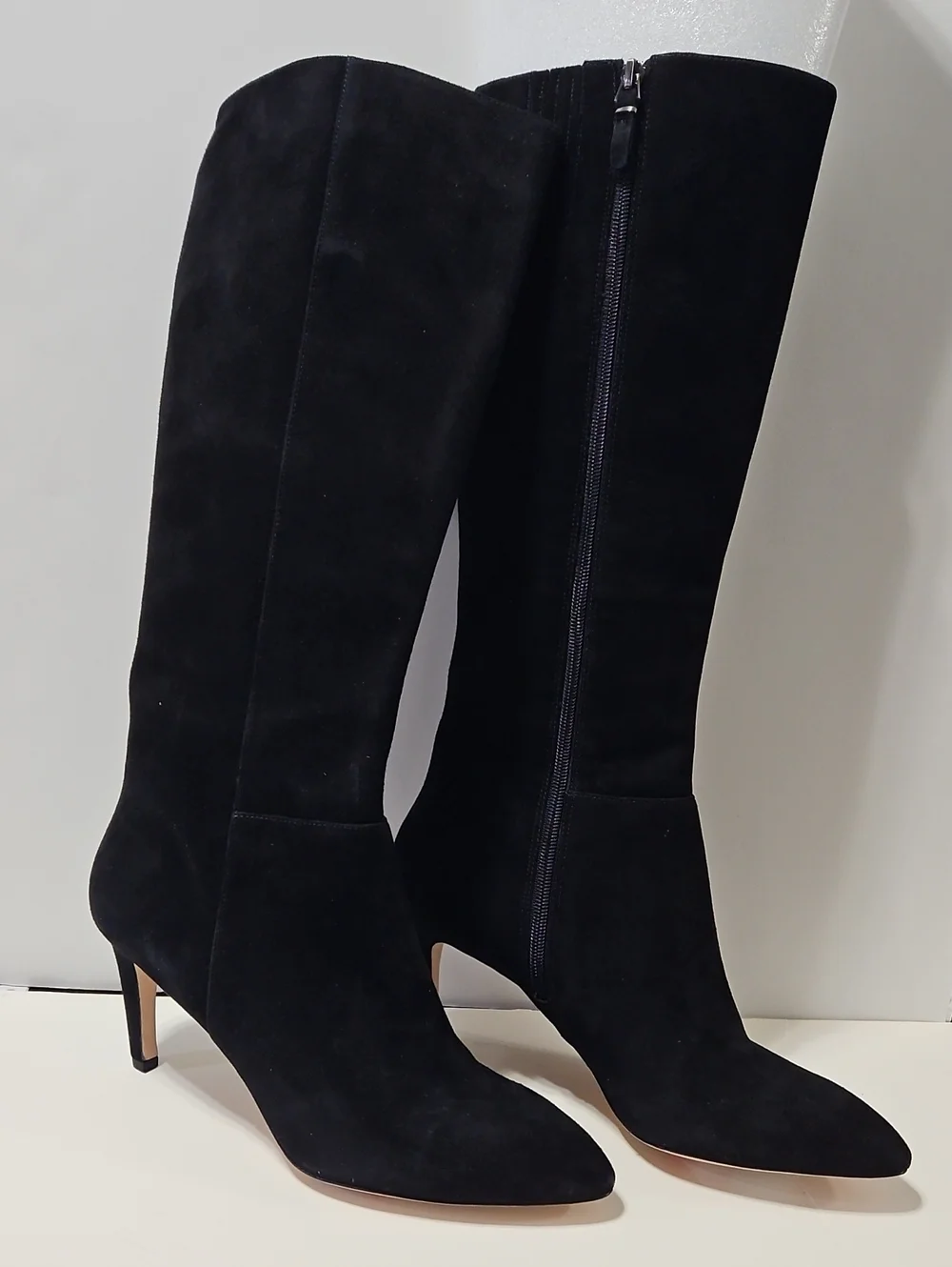 Via Spiga Women's Black Suede Knee-High Heeled Boots